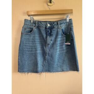 Wild Fable Denim Mini Skirt Womens 10 NWT Raw Hem Medium Wash High Waist